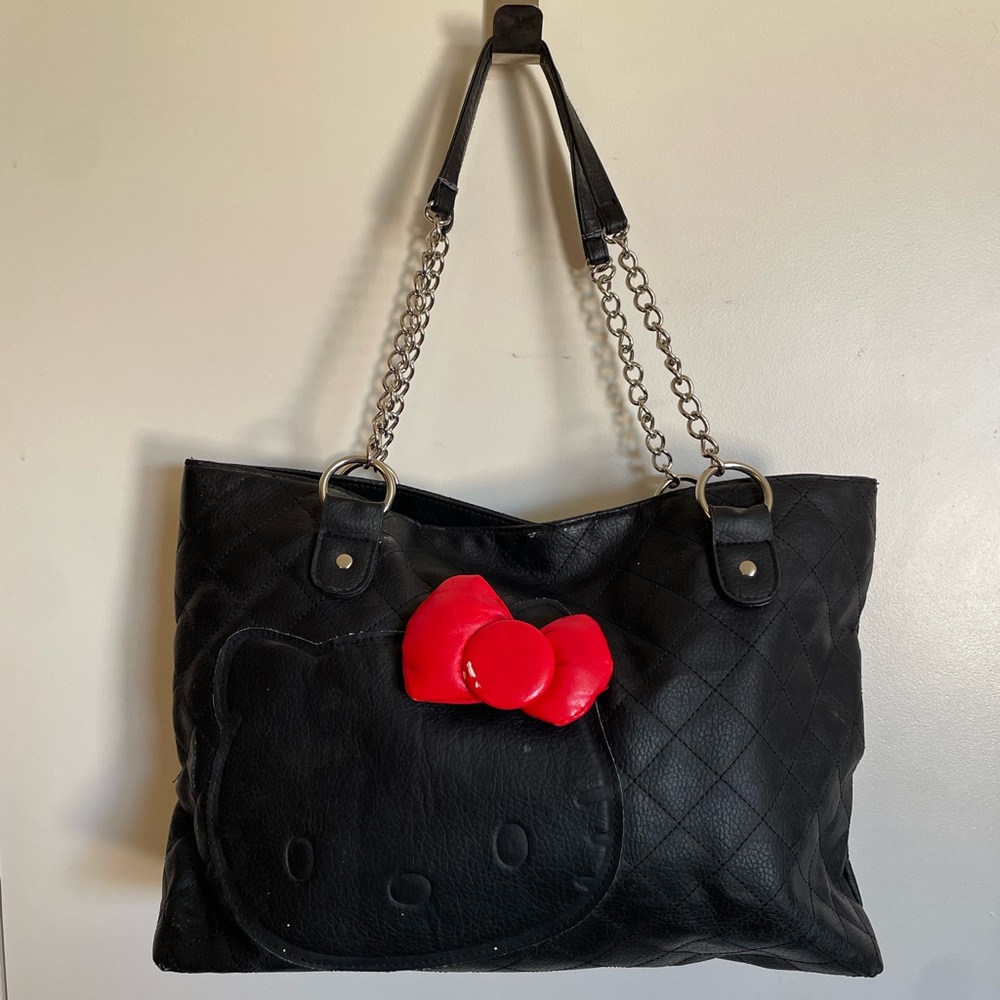 Hello Kitty Sanrio Black Tote Bag w Chain Strap + Matching Wallet